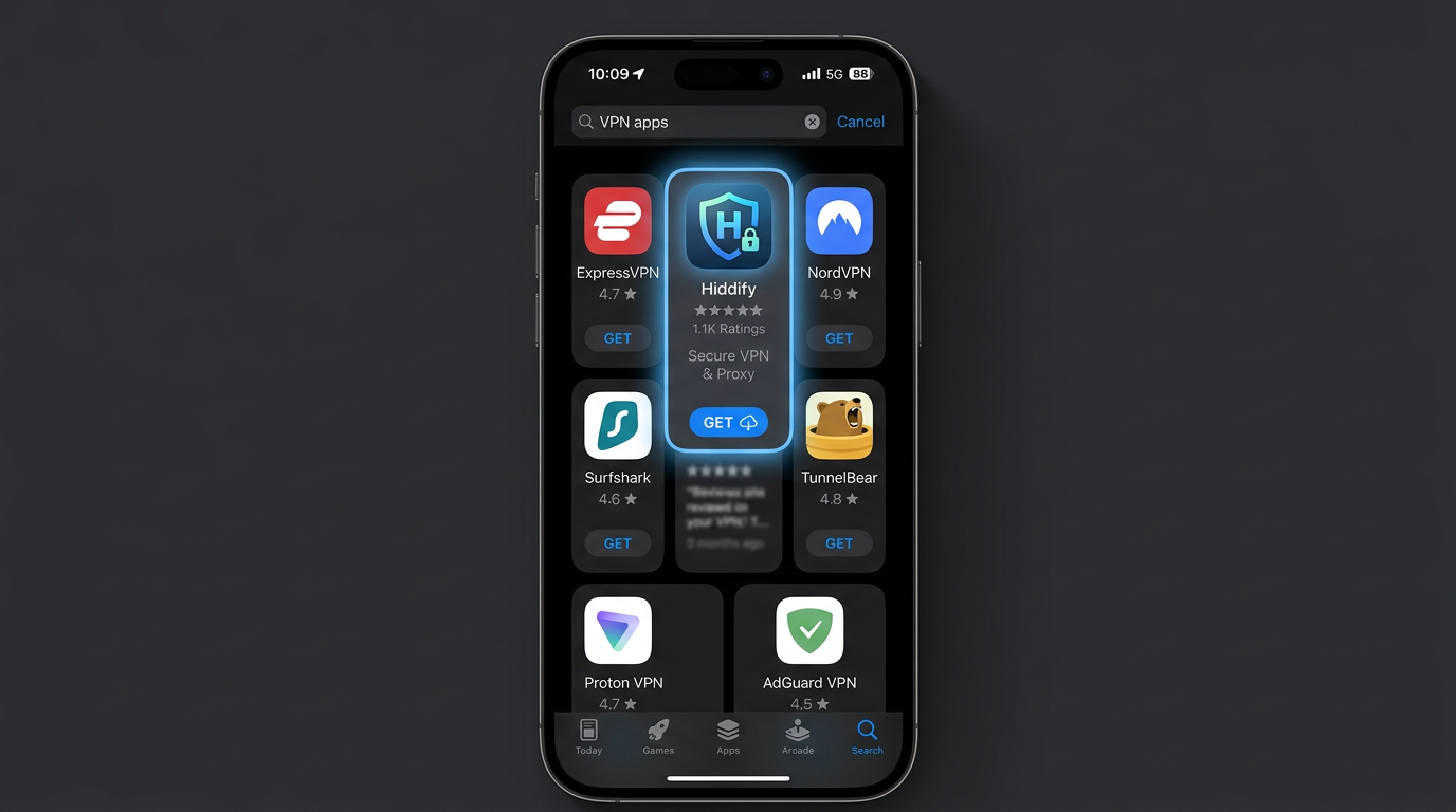 نصب Hiddify Next در App Store (تصویر).
