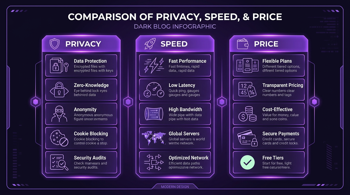 диаграмма сравнение HiddifySales, Mullvad и ProtonVPN — стиль HiddifySales, нейтральная палитра.